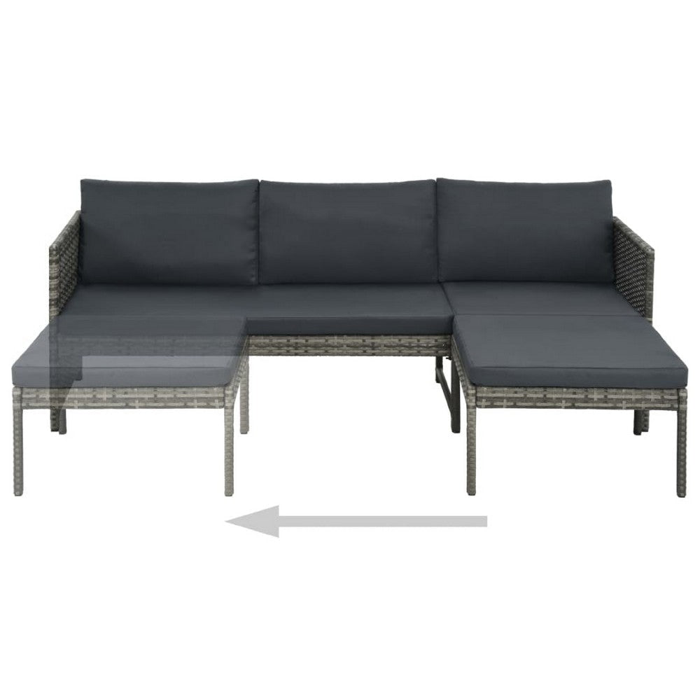 Leny 3pc Modular Garden Lounge Sofa Set w Table | Dark Gray Cushions BM339689