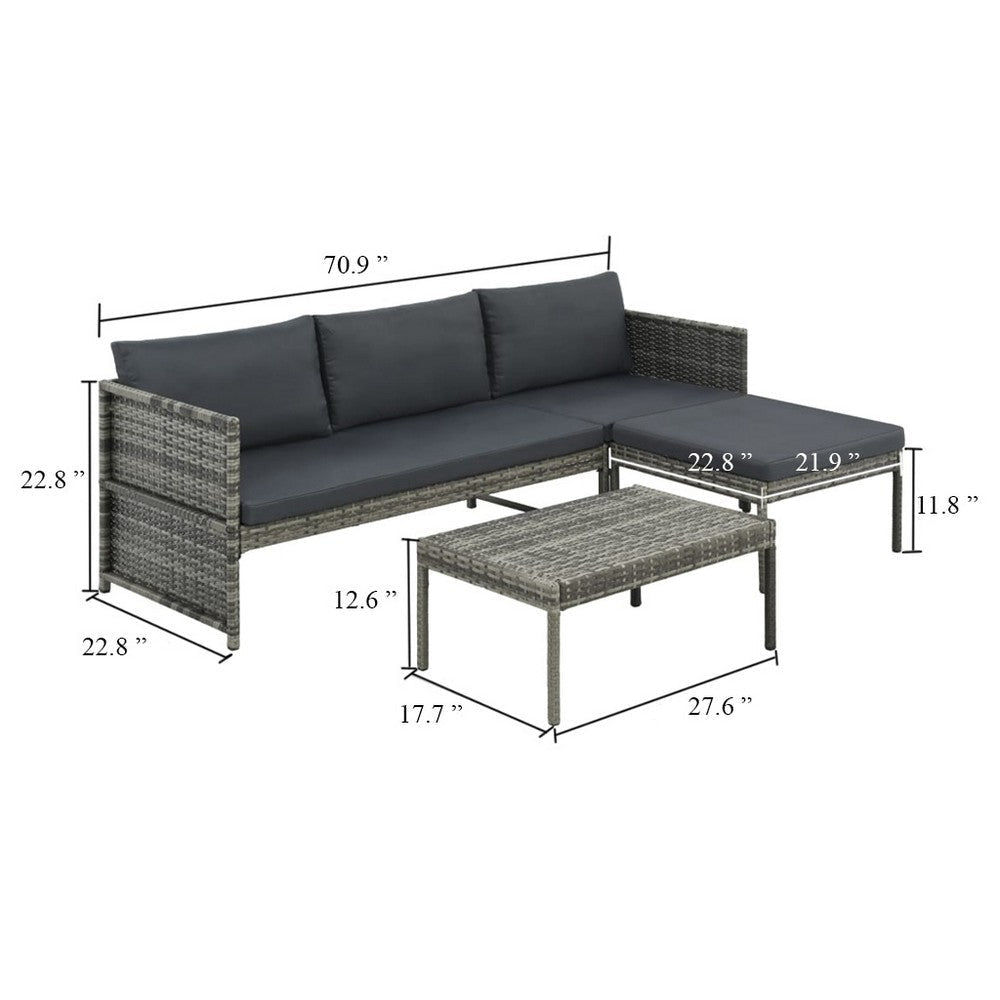 Leny 3pc Modular Garden Lounge Sofa Set w Table | Dark Gray Cushions BM339689