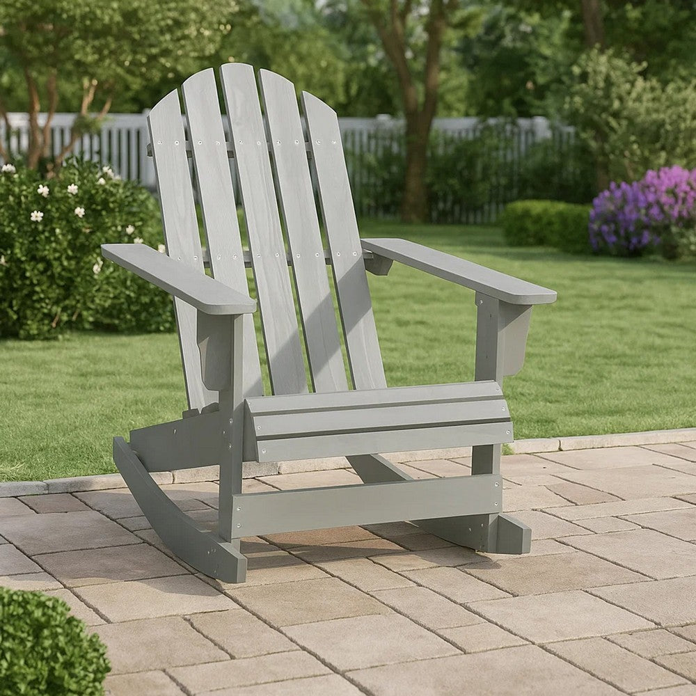 Ava Outdoor Garden Rocking Chair | High Slatted Back | Gray Natural Wood