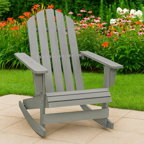 Ava Outdoor Garden Rocking Chair | High Slatted Back | Gray Natural Wood
