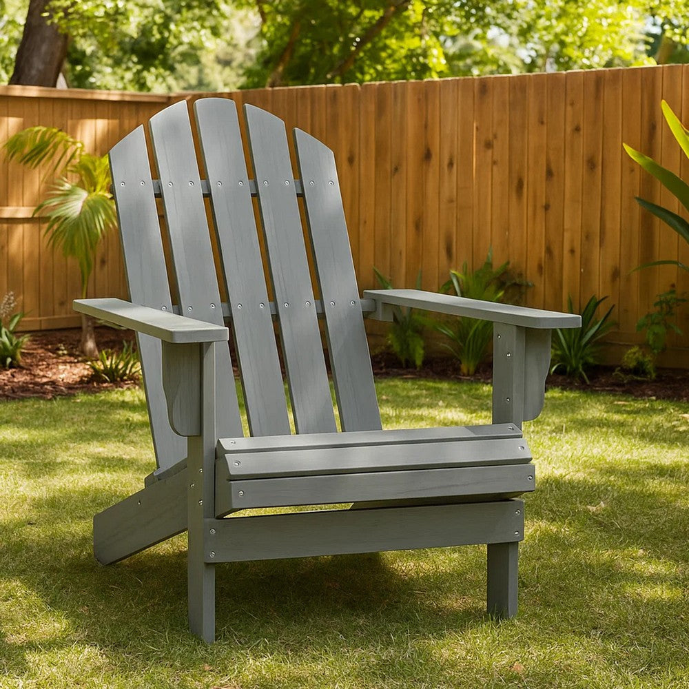Ava Outdoor Garden Chair | High Slatted Back | Wide Arms | Gray Natural Wood BM339691