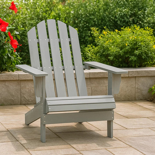 Ava Outdoor Garden Chair | High Slatted Back | Wide Arms | Gray Natural Wood BM339691
