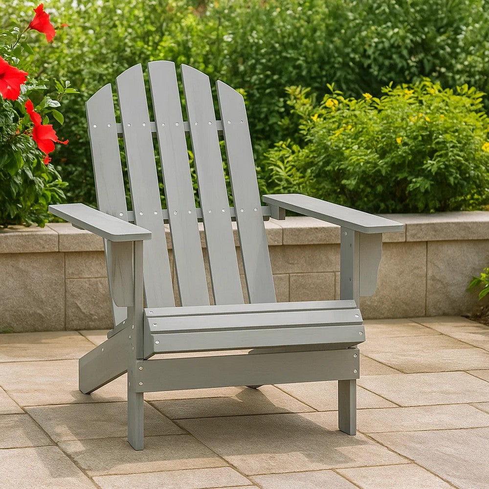 Ava Outdoor Garden Chair | High Slatted Back | Wide Arms | Gray Natural Wood BM339691