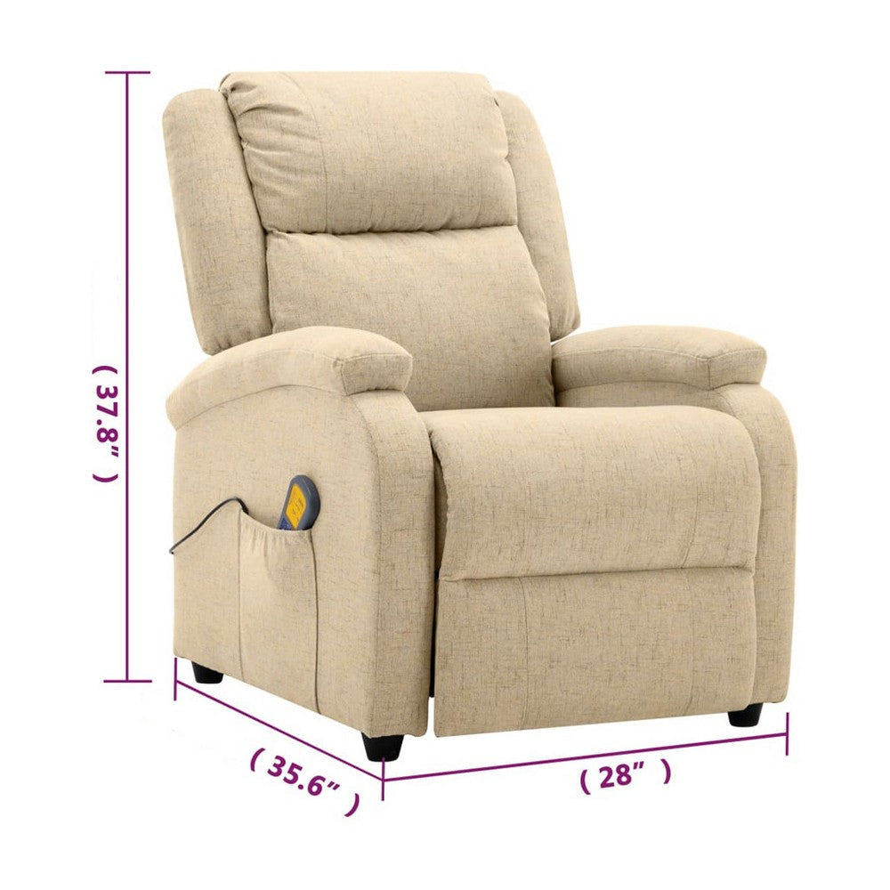 Keo Manual Reclining Massage Chair | Padded Arms | Cream White Fabric BM339693