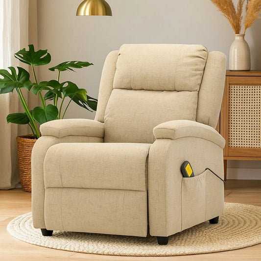 Keo Manual Reclining Massage Chair | Padded Arms | Cream White Fabric