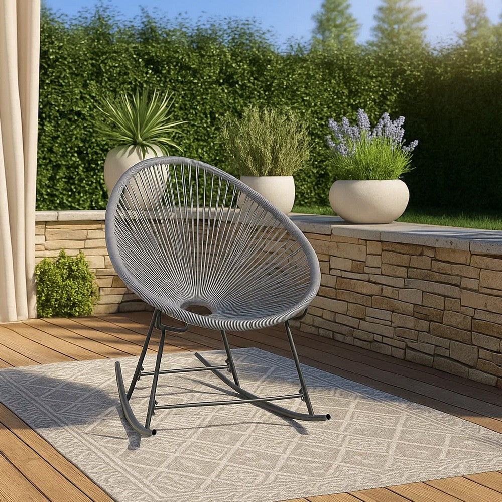 Tia Outdoor Rocking Chair | Gray Scooped Seat | Black Steel Legs BM339697