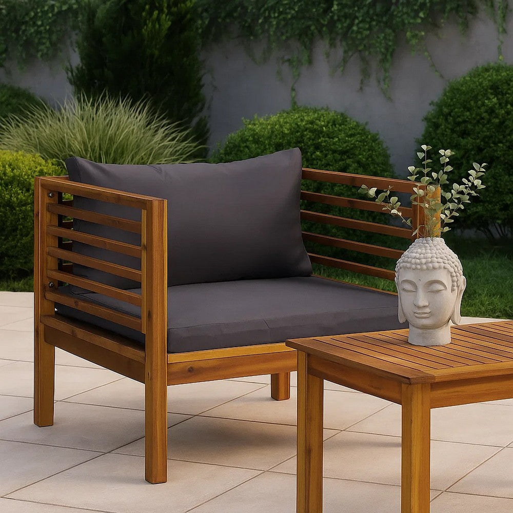 Lex Outdoor Armchair | Dark Gray Seat & Back Cushion | Brown Acacia Wood BM339698