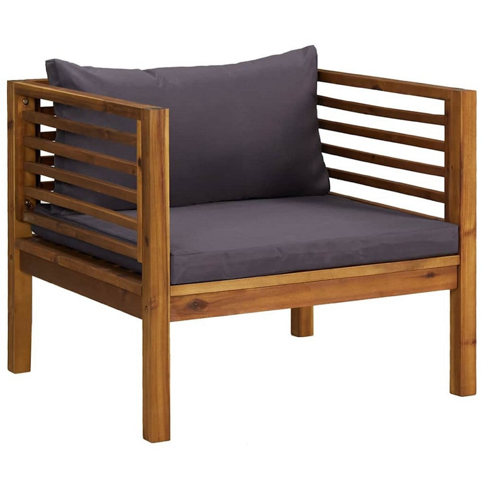 Lex Outdoor Armchair | Dark Gray Seat & Back Cushion | Brown Acacia Wood