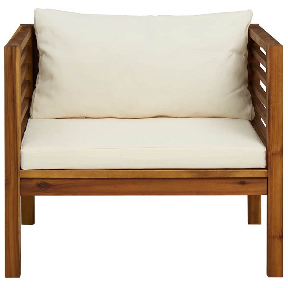 Lex Outdoor Armchair | Cream White Seat & Back Cushion | Brown Acacia Wood BM339699