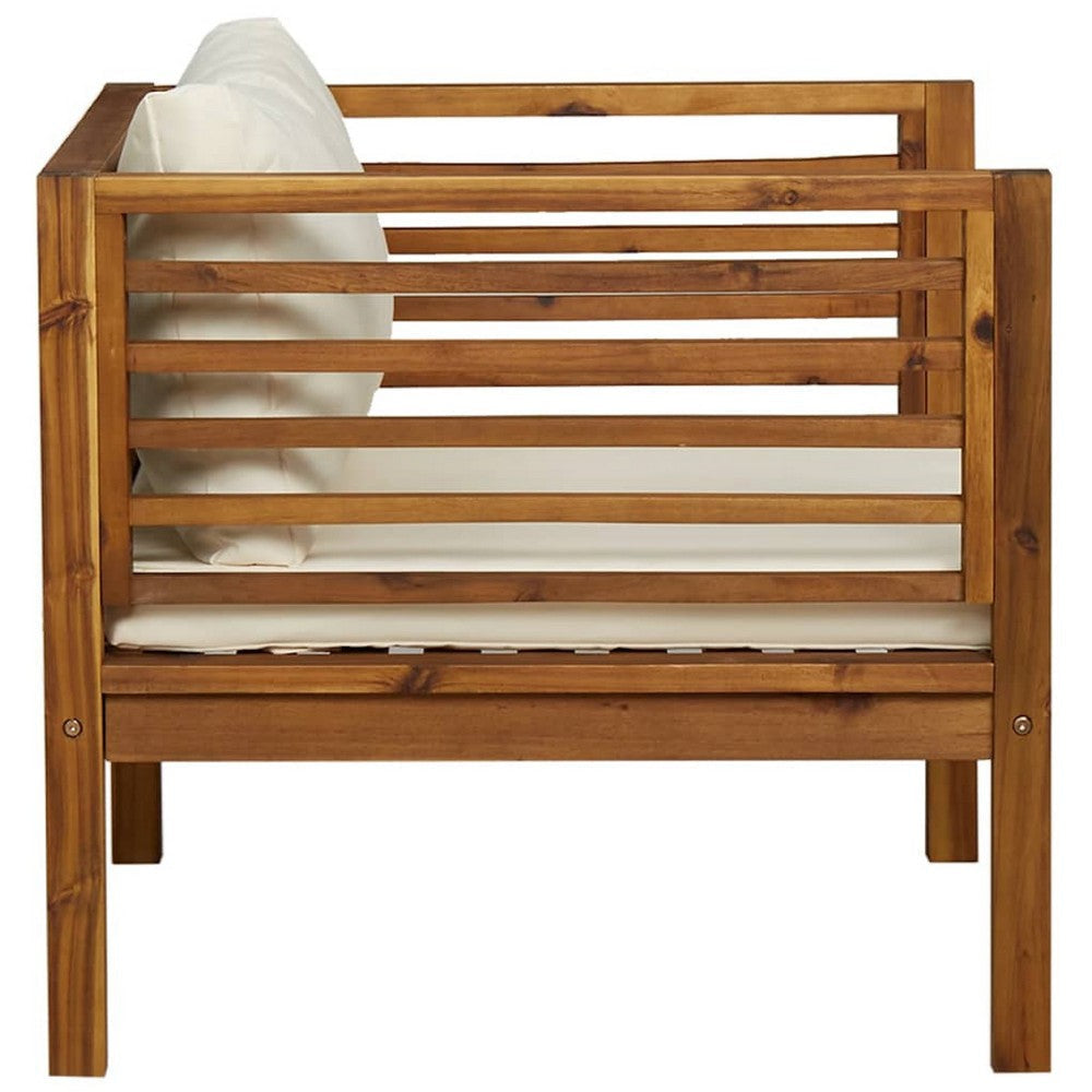 Lex Outdoor Armchair | Cream White Seat & Back Cushion | Brown Acacia Wood BM339699