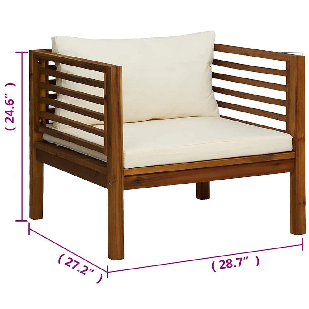 Lex Outdoor Armchair | Cream White Seat & Back Cushion | Brown Acacia Wood BM339699