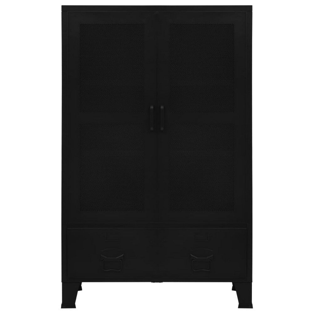 Miry Tall Office Cabinet | 2 Drawers w 2 Mesh Front Doors | Black Steel BM339701