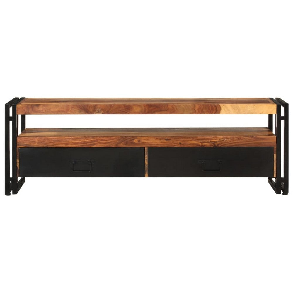 Kely TV Entertainment Media Cabinet | Brown Solid Sheesham Wood | Black Steel BM339703