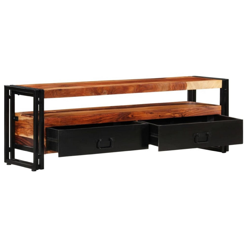 Kely TV Entertainment Media Cabinet | Brown Solid Sheesham Wood | Black Steel BM339703