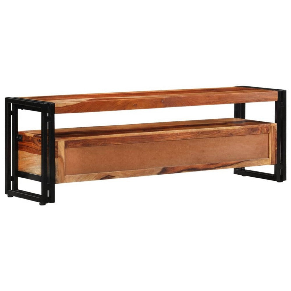 Kely TV Entertainment Media Cabinet | Brown Solid Sheesham Wood | Black Steel BM339703