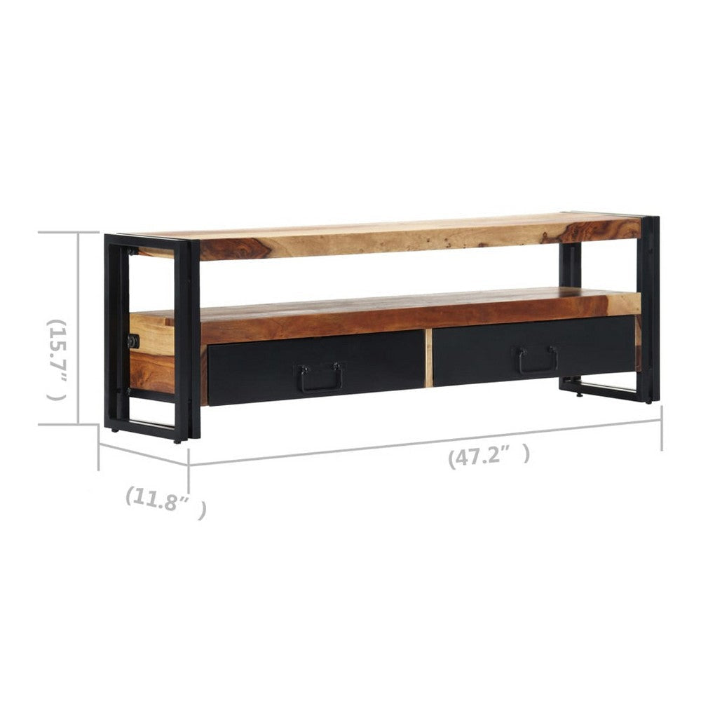 Kely TV Entertainment Media Cabinet | Brown Solid Sheesham Wood | Black Steel BM339703