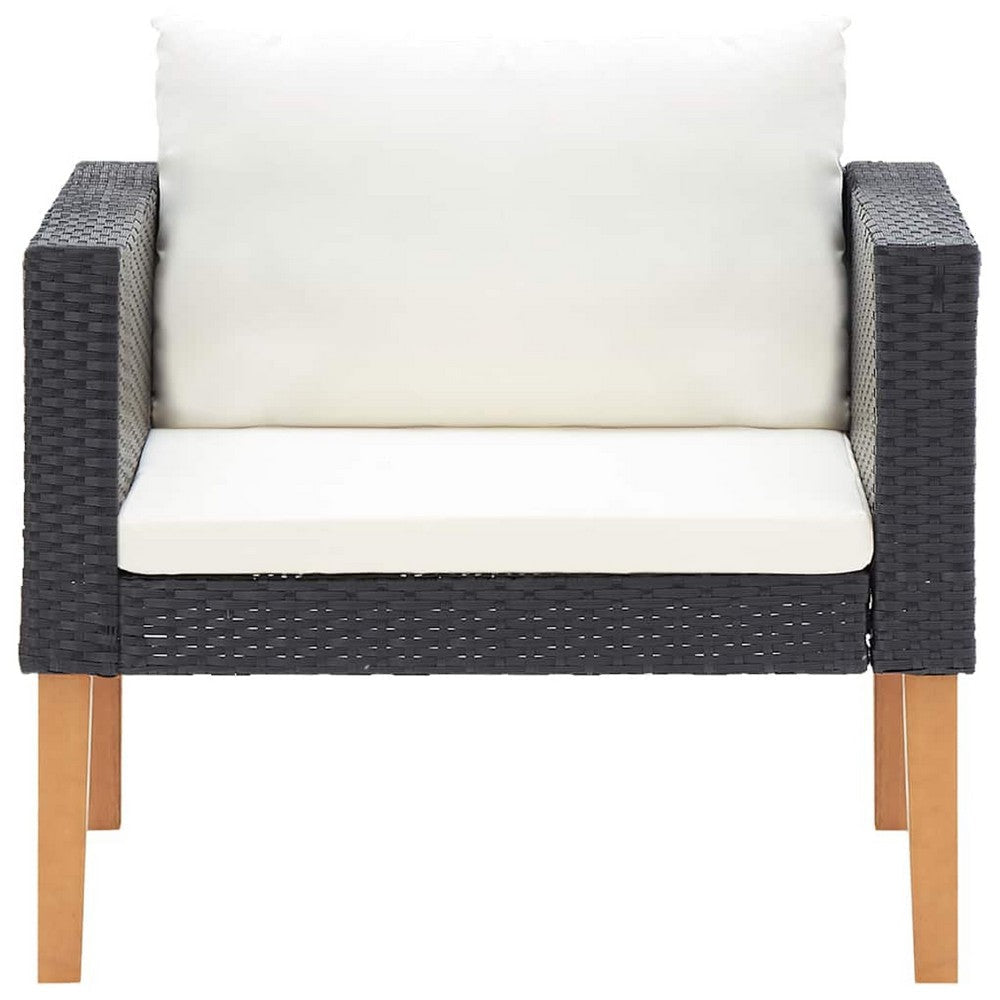 Wezy Outdoor Sofa Chair | White Seat & Back Cushions | Black Poly Rattan BM339706