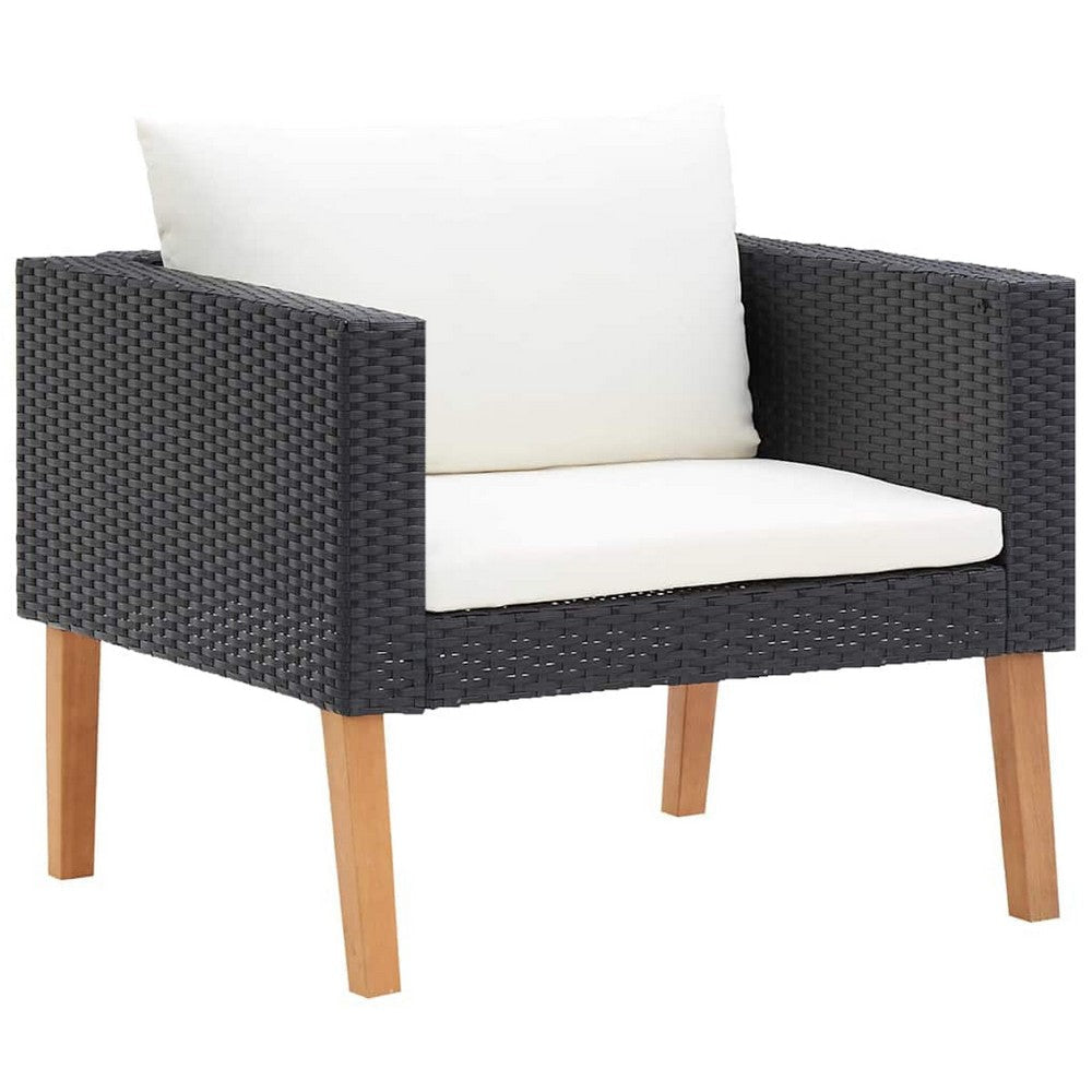 Wezy Outdoor Sofa Chair | White Seat & Back Cushions | Black Poly Rattan