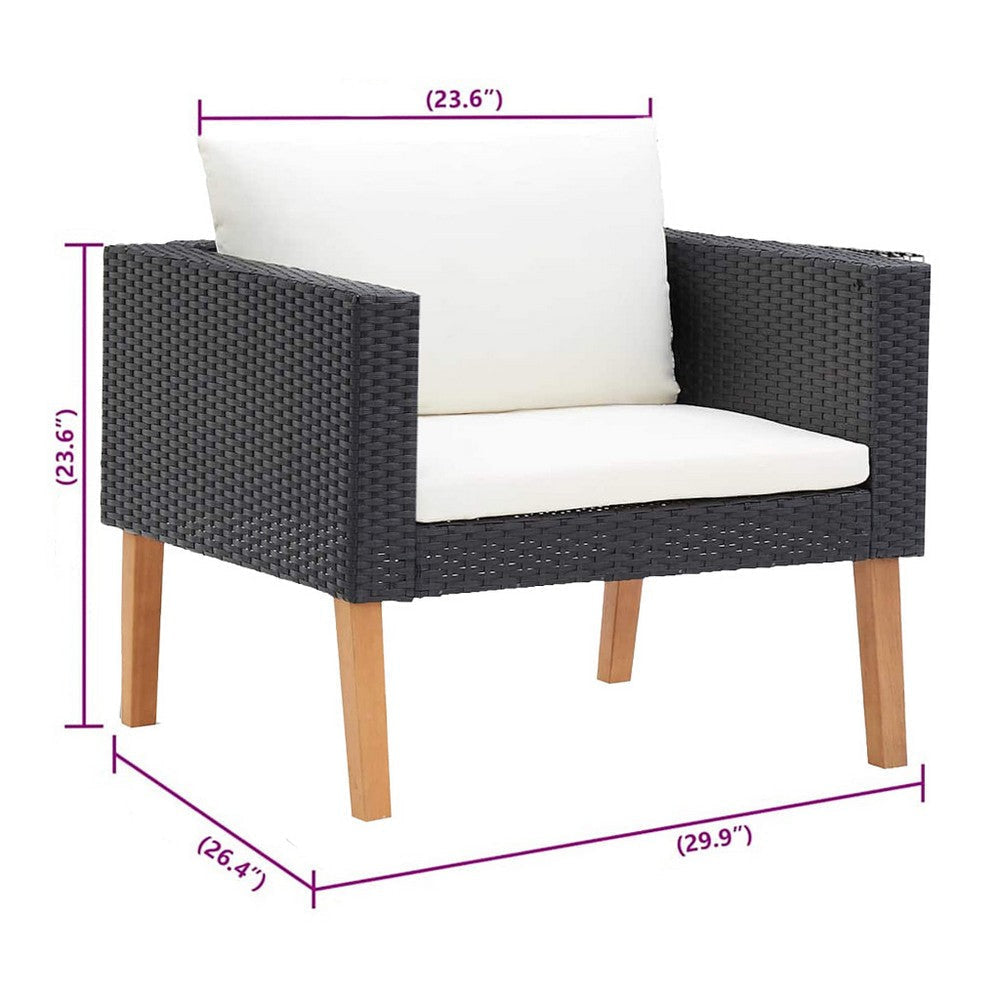 Wezy Outdoor Sofa Chair | White Seat & Back Cushions | Black Poly Rattan BM339706