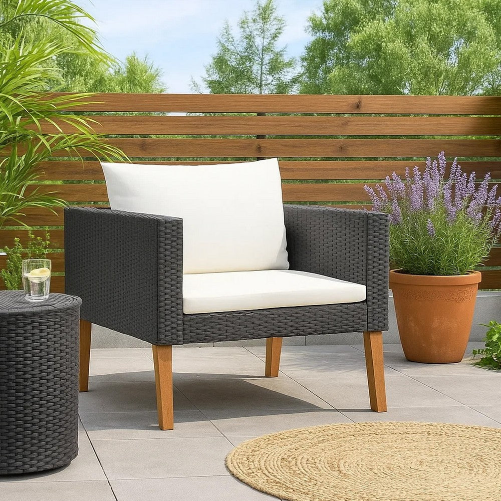 Wezy Outdoor Sofa Chair | White Seat & Back Cushions | Black Poly Rattan BM339706