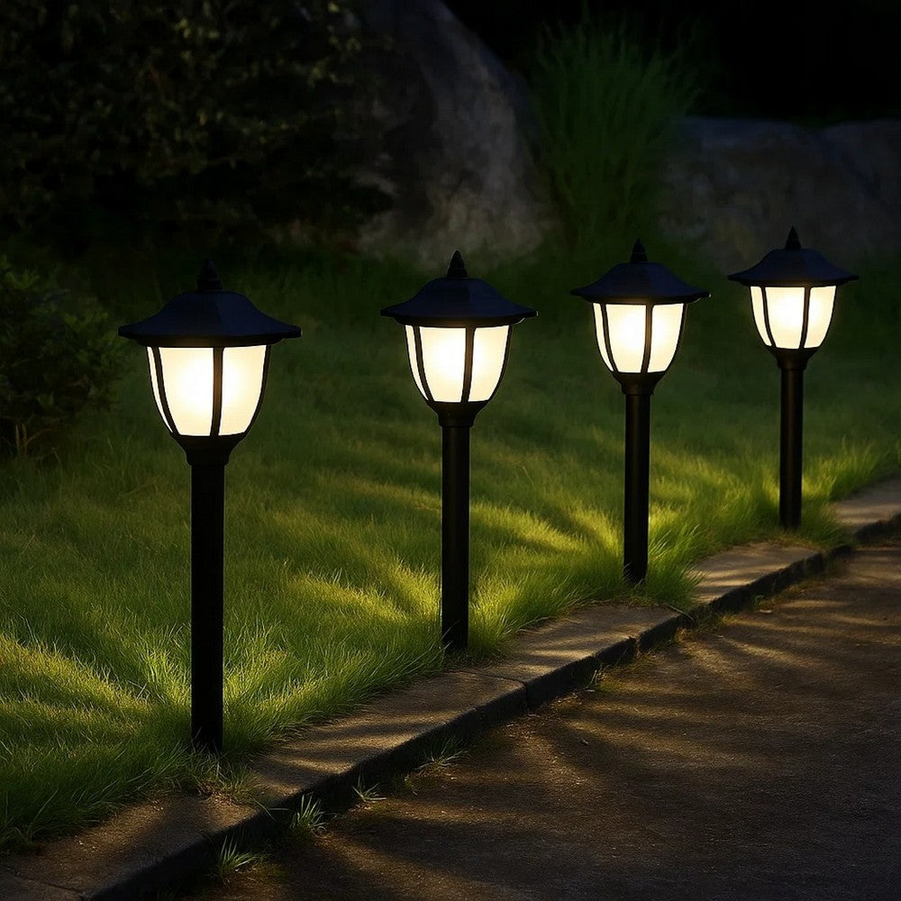 Myna Outdoor Solar-Power Lamp Set of 3 | White LED | Classic Black Finish