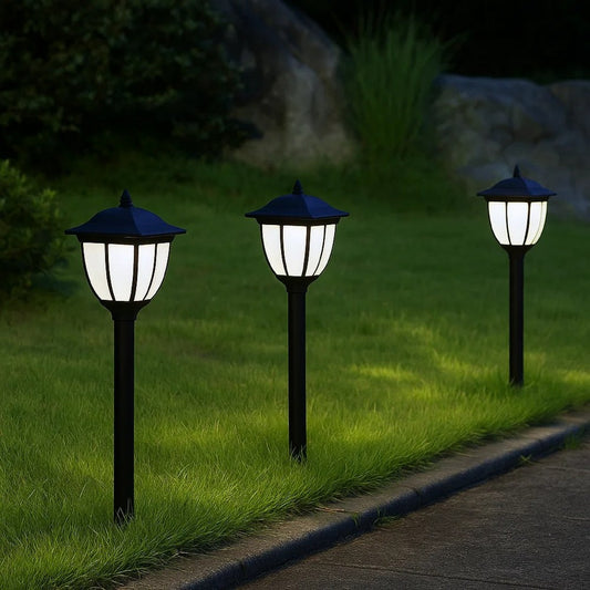 Myna Outdoor Solar-Power Lamp Set of 3 | White LED | Classic Black Finish