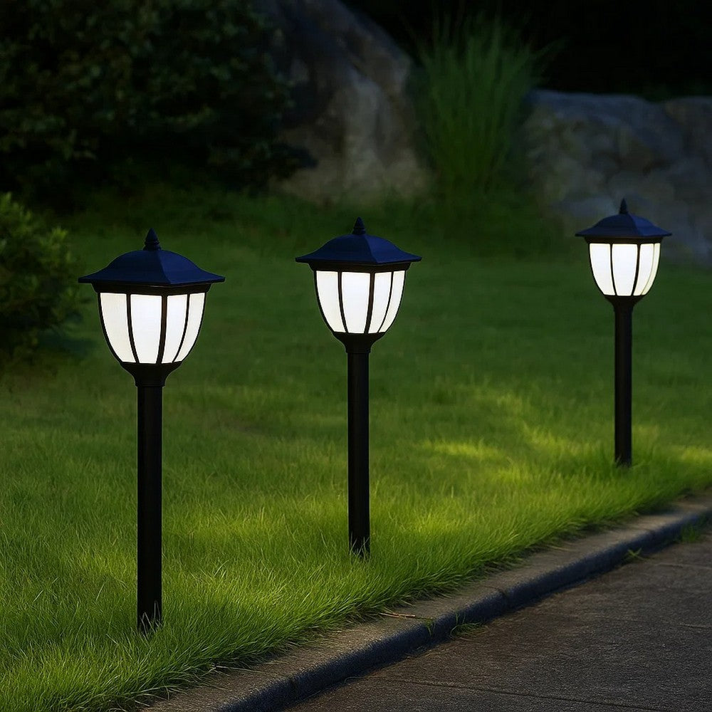 Myna Outdoor Solar-Power Lamp Set of 3 | White LED | Classic Black Finish