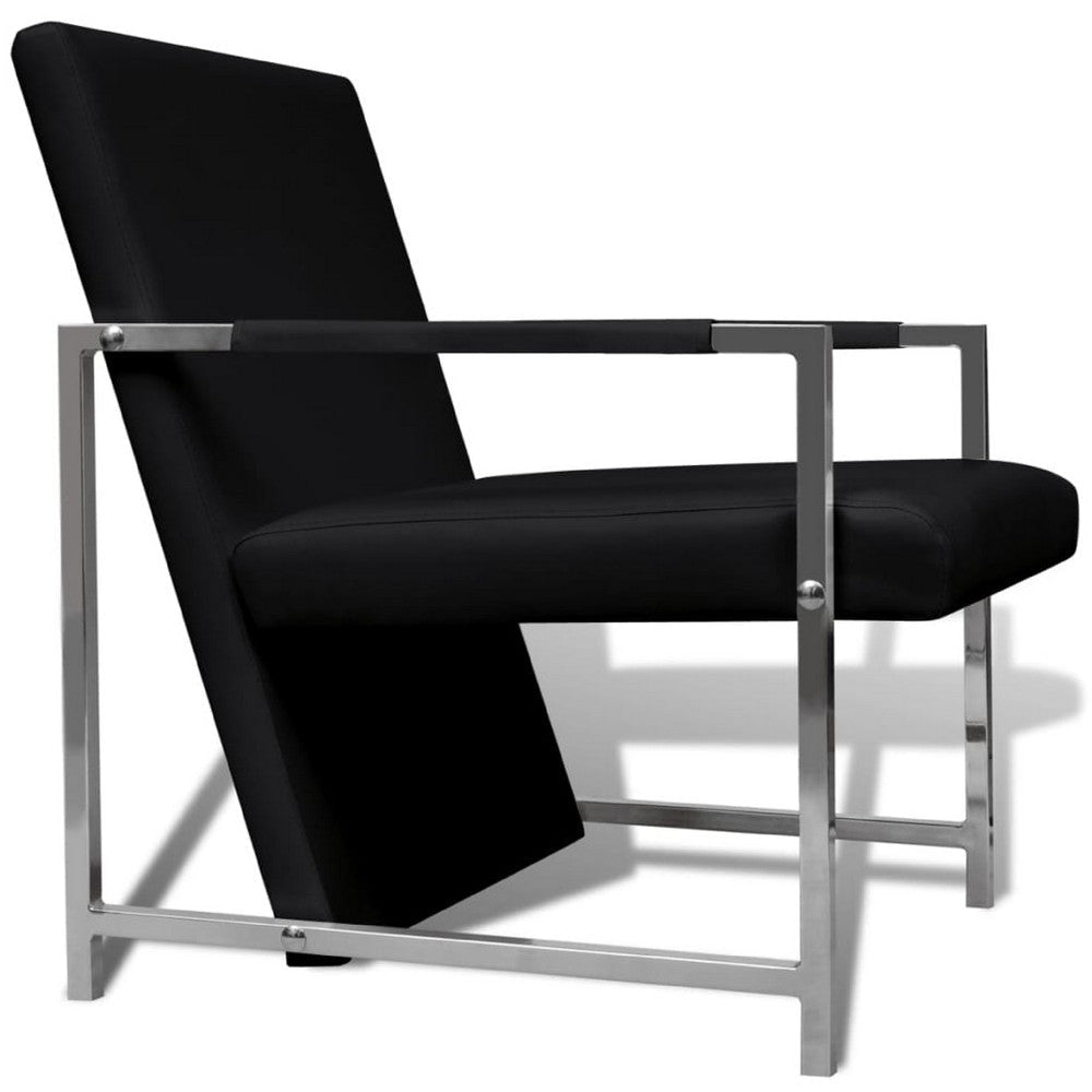 Sanna Ergonomic Armchair | Cubic Solid Wood Frame | Black Faux Leather BM339714