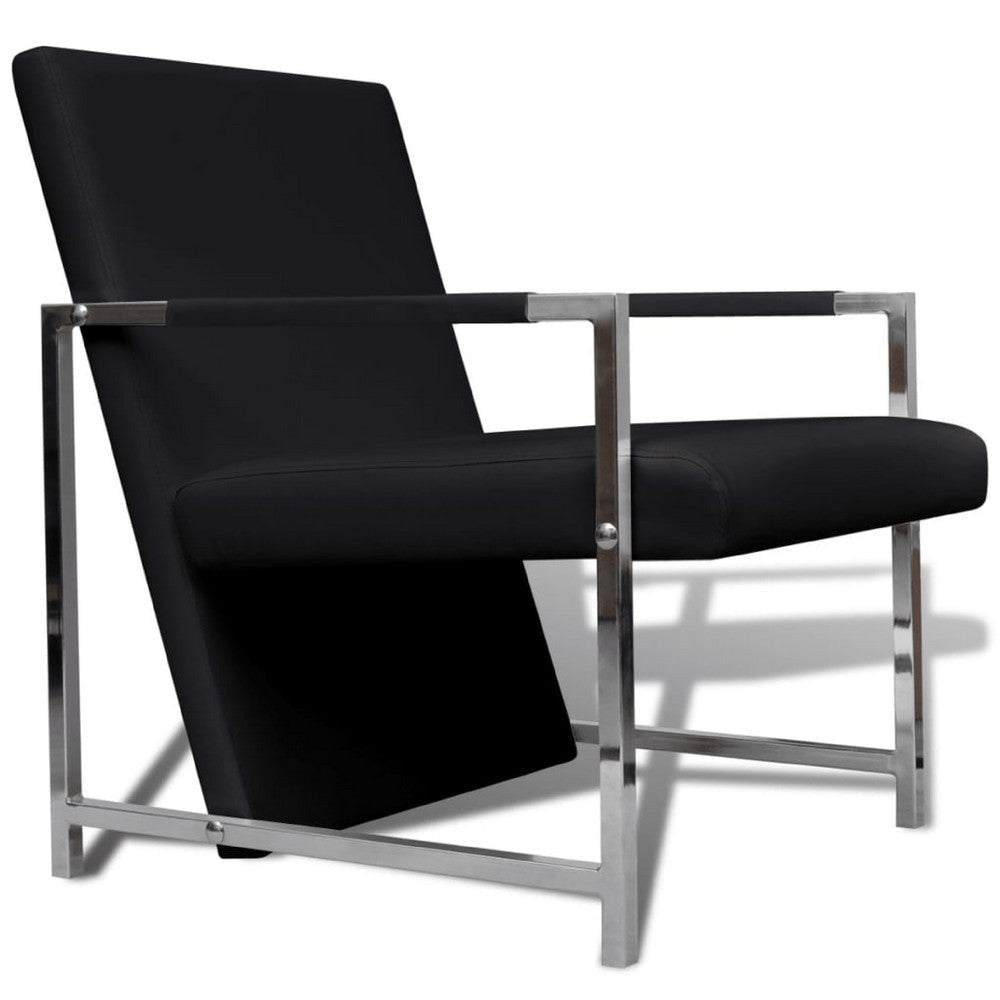 Sanna Ergonomic Armchair | Cubic Solid Wood Frame | Black Faux Leather
