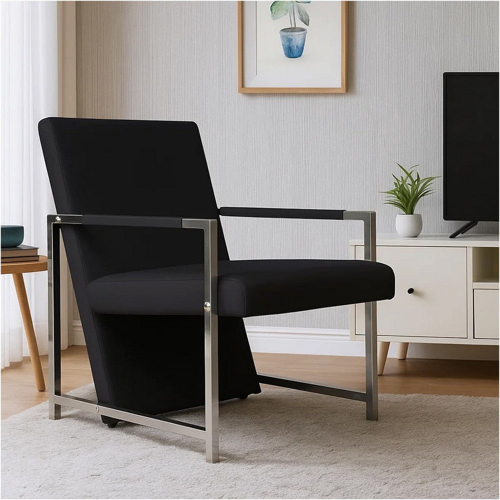 Sanna Ergonomic Armchair | Cubic Solid Wood Frame | Black Faux Leather BM339714