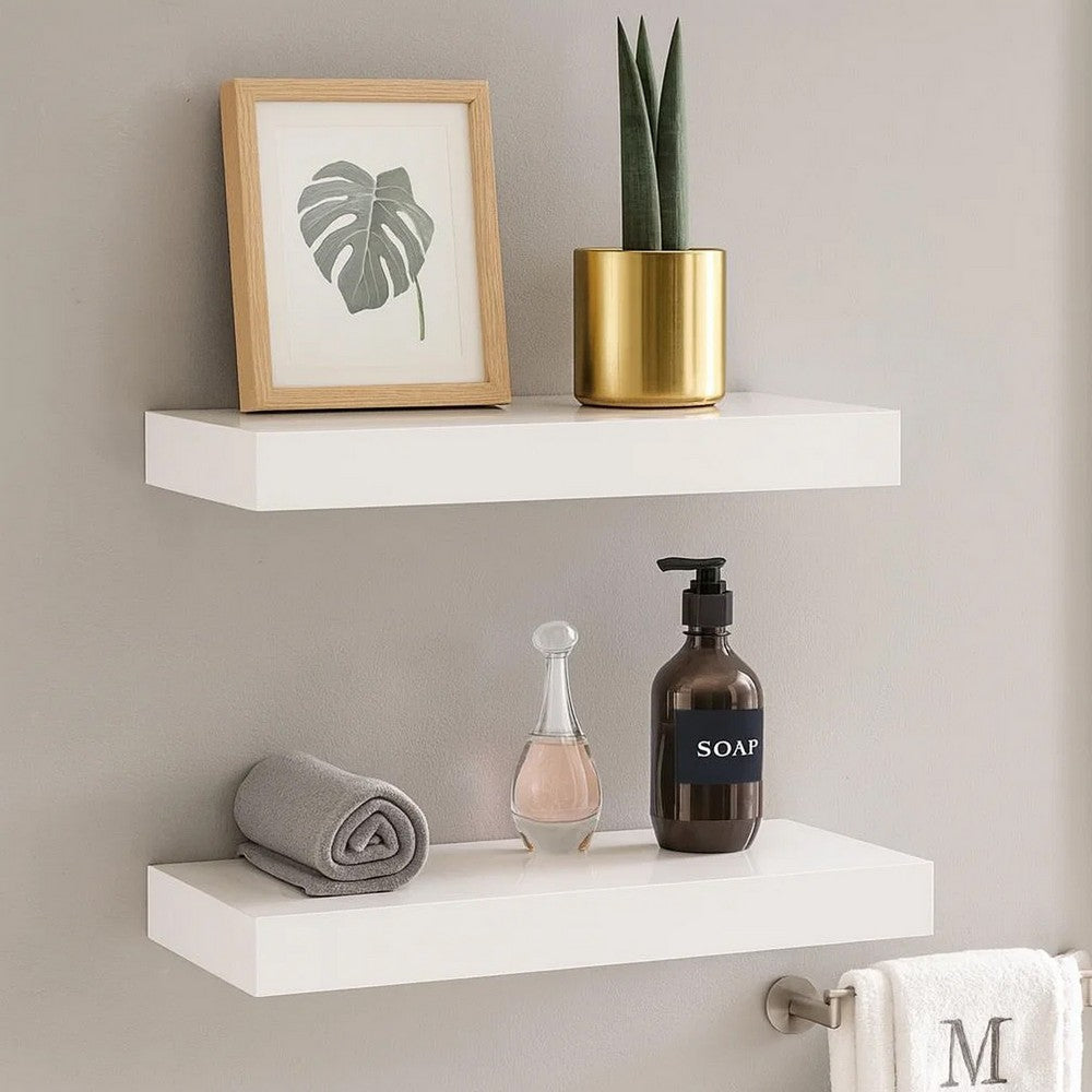 Hannah Floating Wall Shelf Set of 2 |  9x9" High gloss White Honeycomb | Metal