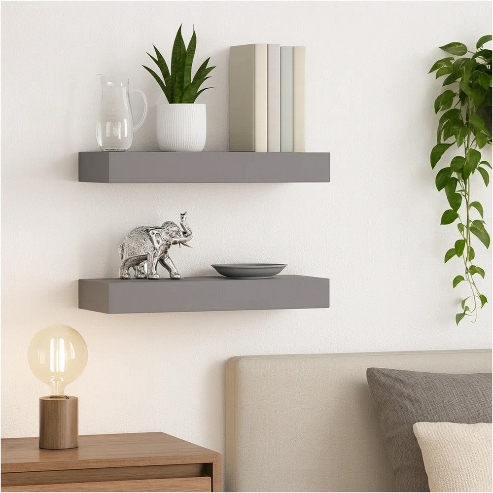 Hannah Floating Wall Shelf Set of 2 | 9x9 Square Frame | Gray Honeycomb | Metal BM339718
