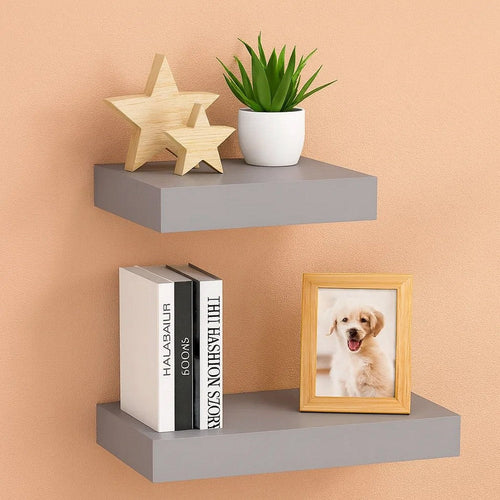 Hannah Floating Wall Shelf Set of 2 | 9x9 Square Frame | Gray Honeycomb | Metal BM339718
