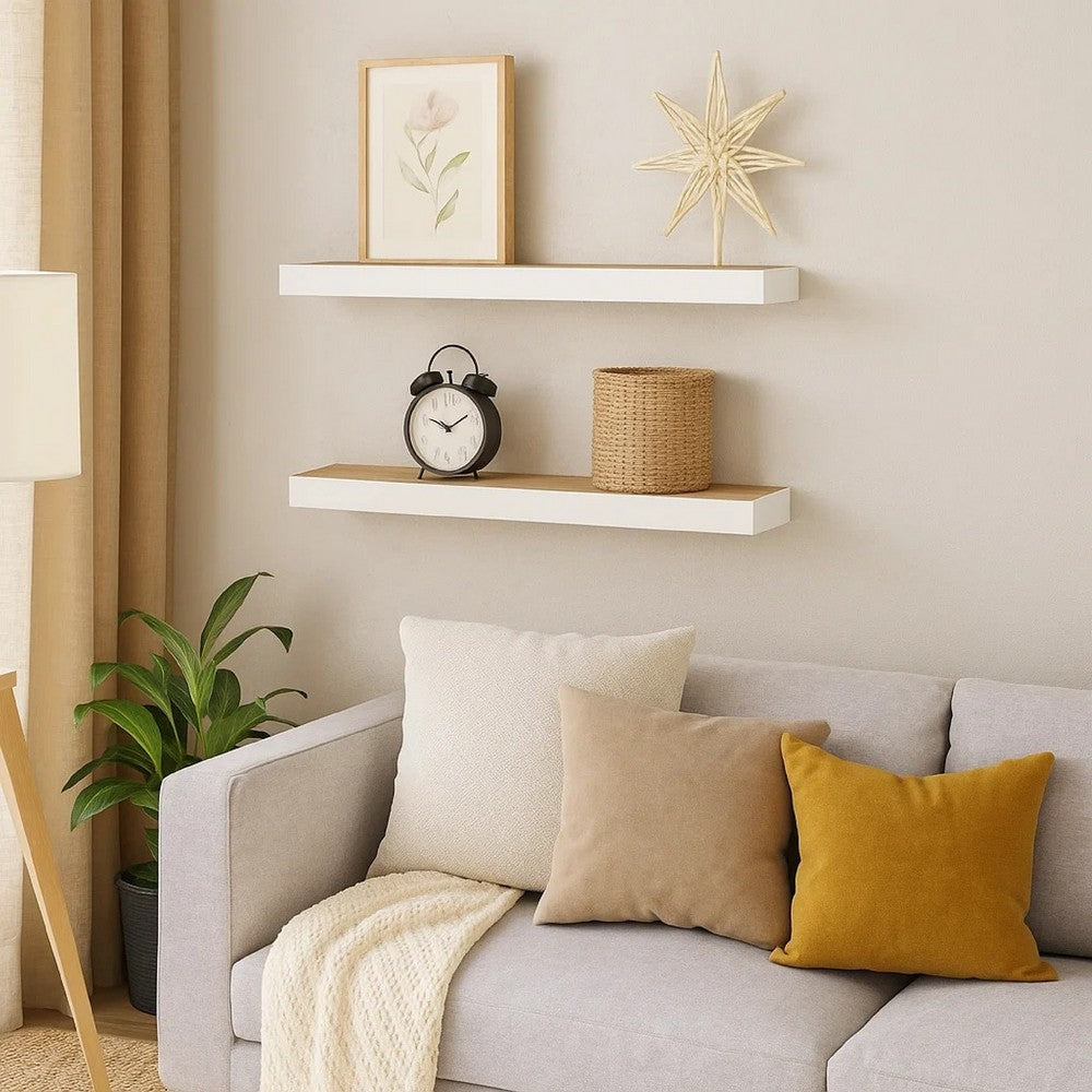 Hannah Floating Wall Shelf Set of 2 | 9x9 Square Frame | Oak-White Honeycomb