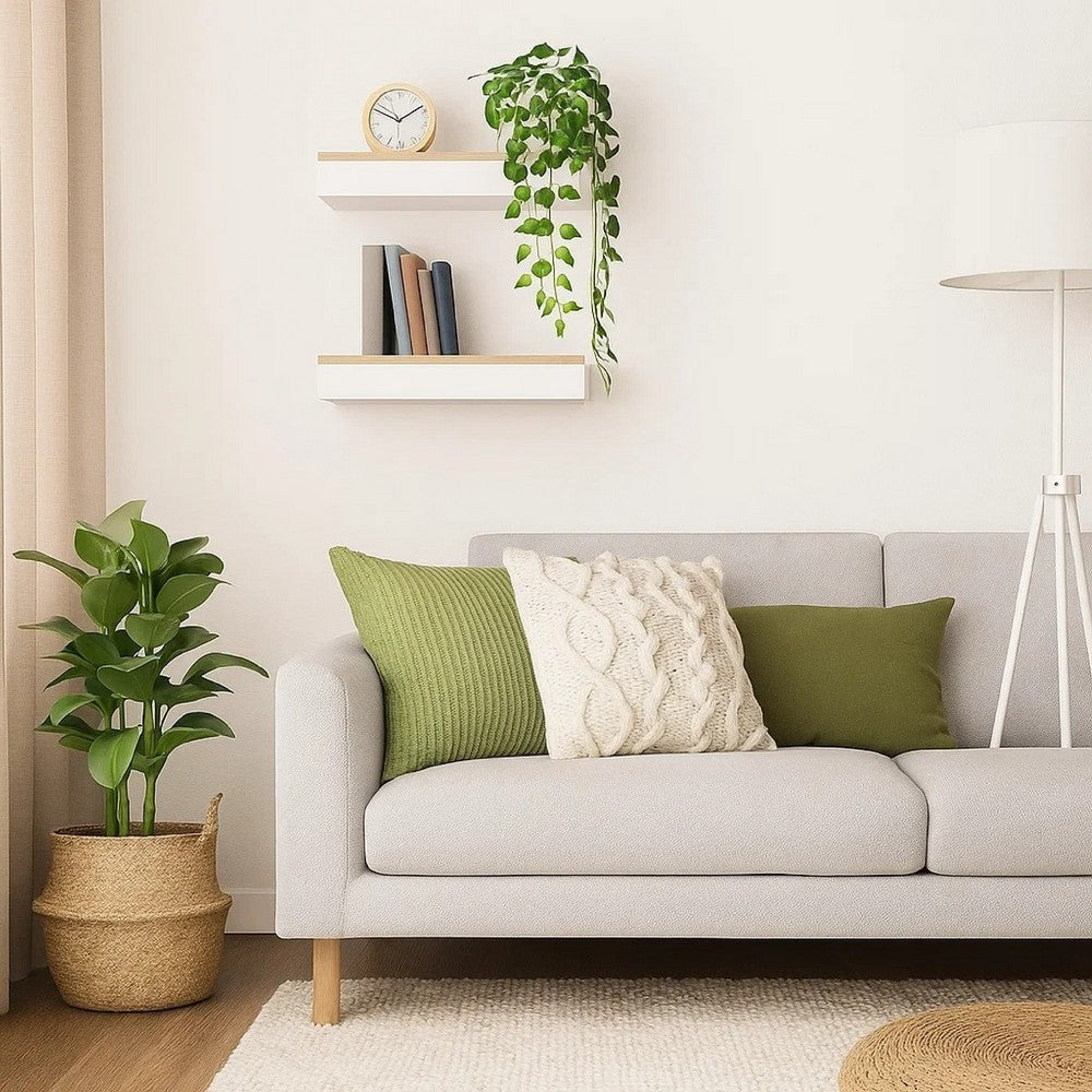 Hannah Floating Wall Shelf Set of 2 | 9x9 Square Frame | Oak-White Honeycomb