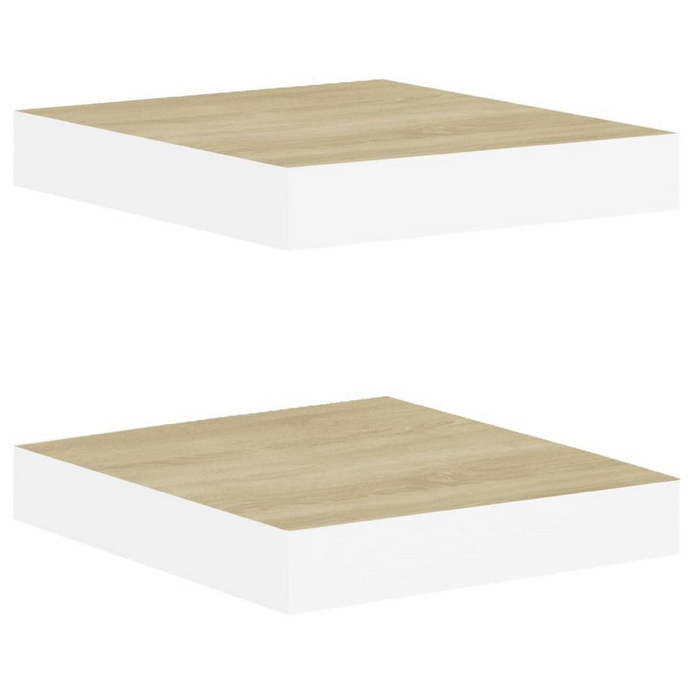 Hannah Floating Wall Shelf Set of 2 | 9x9 Square Frame | Oak-White Honeycomb