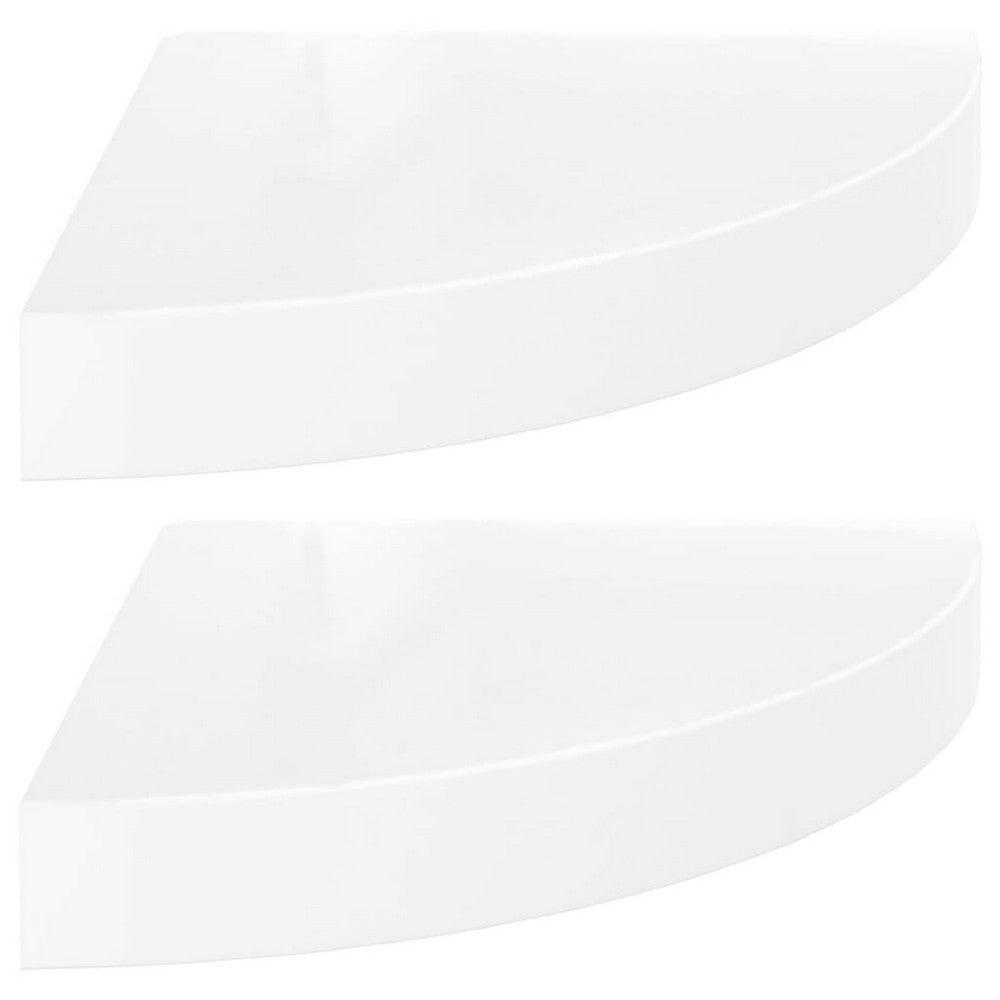 Phoebs Floating Corner Wall Shelf Set of 2 | Gloss White Honeycomb | Rounded 10"