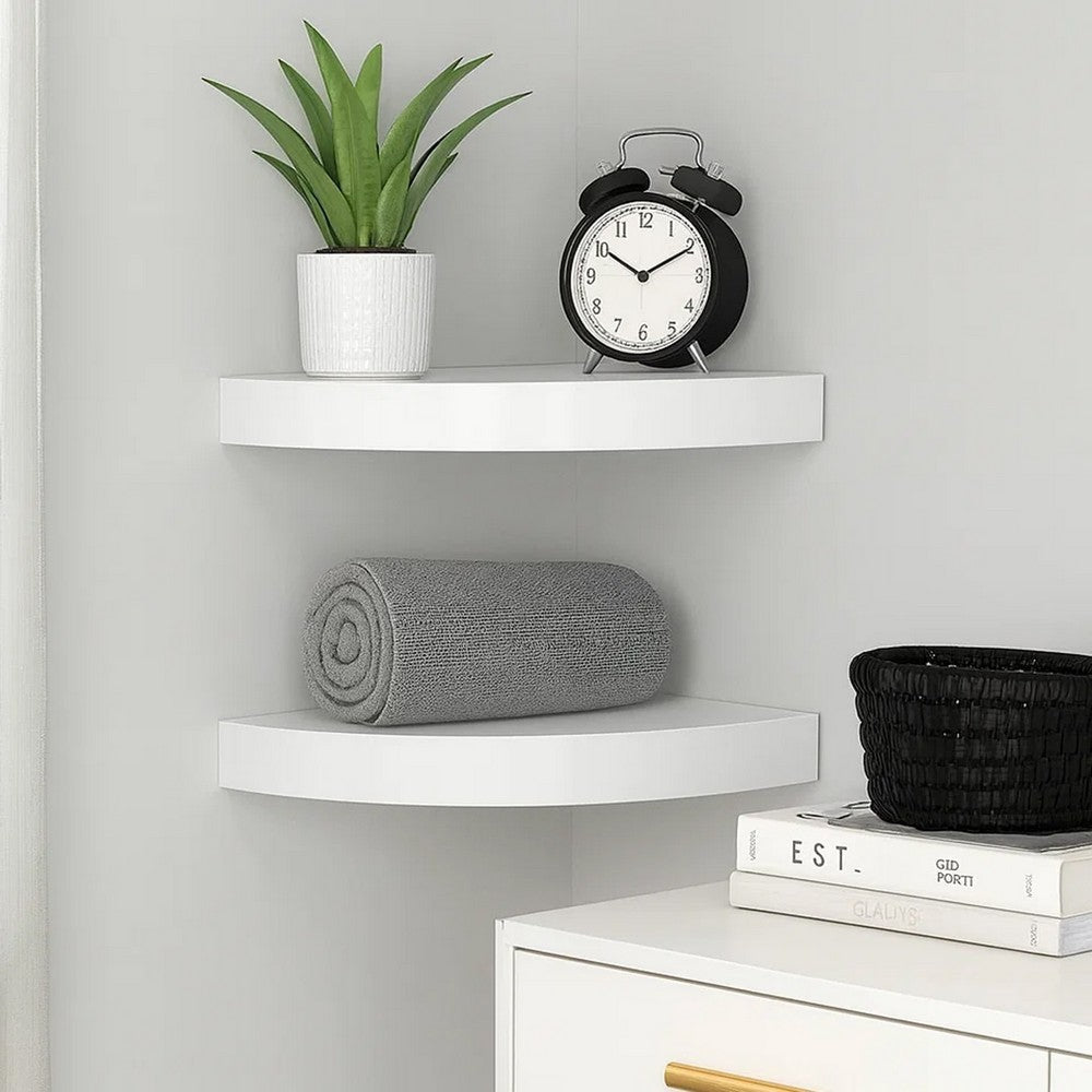 Phoebs Floating Corner Wall Shelf Set of 2 | Gloss White Honeycomb | Rounded 10"