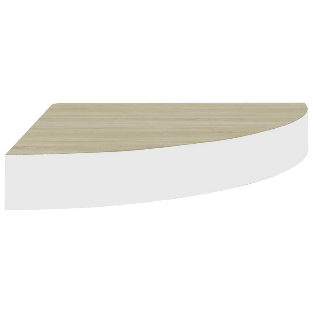 Phoebs Floating Wall Corner Shelf Set of 2 | Oak-White Honeycomb | Rounded 10’’ BM339724