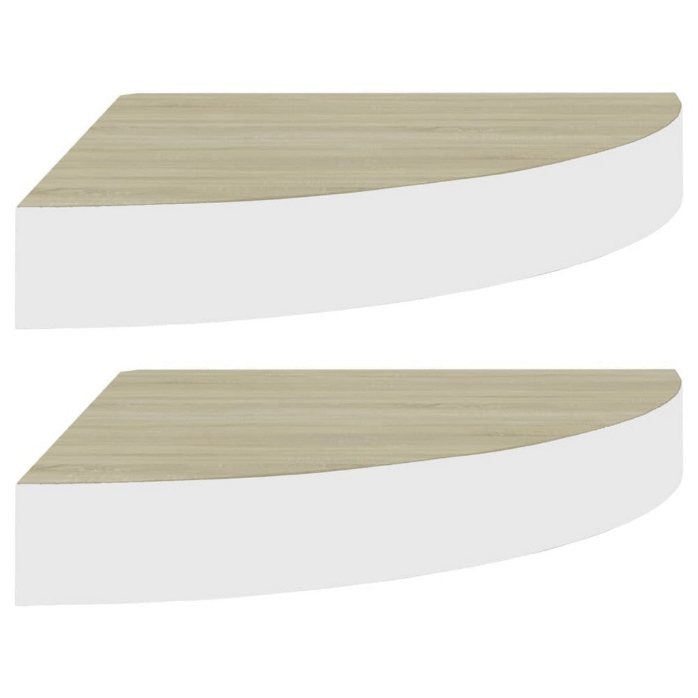 Phoebs Floating Wall Corner Shelf Set of 2 | Oak-White Honeycomb | Rounded 10"