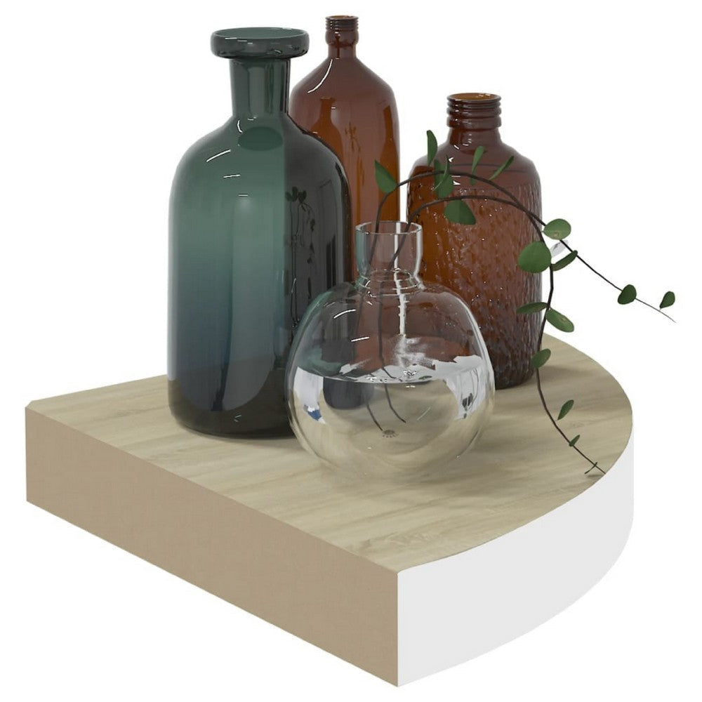 Phoebs Floating Wall Corner Shelf Set of 2 | Oak-White Honeycomb | Rounded 10’’ BM339724