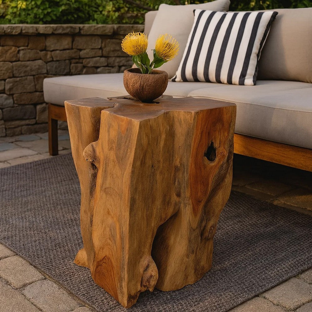 Georgy Outdoor Square Stool w Oiled Finish | Brown Solid Teak Wood BM339726