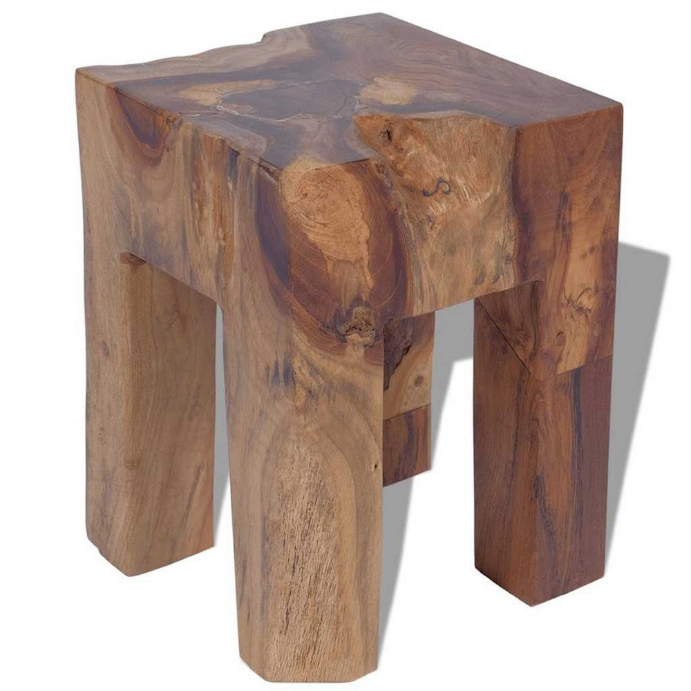 Dusty Outdoor Stool | Square Shaped Design | Brown Solid Teak Wood
