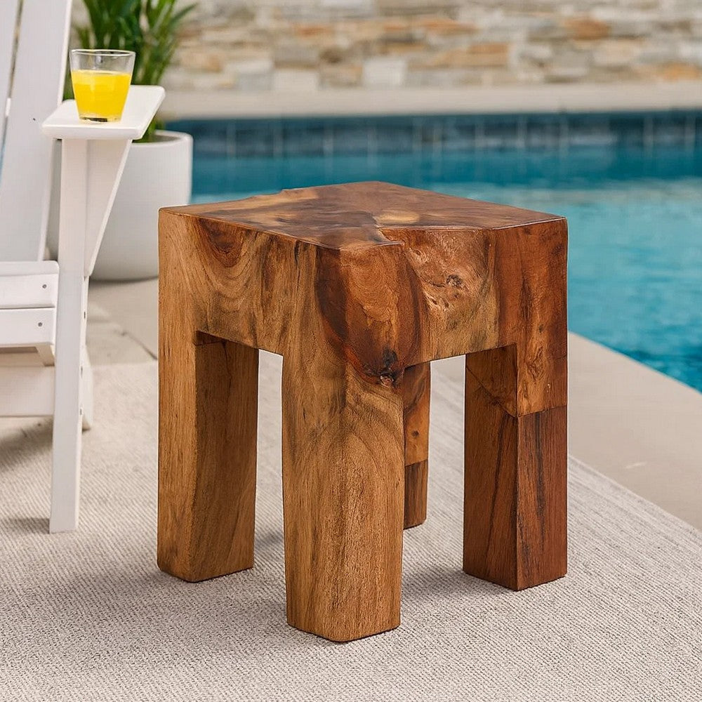 Dusty Outdoor Stool | Square Shaped Design | Brown Solid Teak Wood BM339727