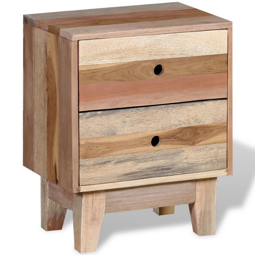 Gloria Bedside Cabinet w 2 Drawers | Tapered Legs | Beige Solid Wood BM339728