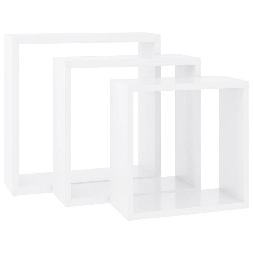 Monny Wall Mounted Shelf Set of 3 | Cube Designs | White Wood Frame| 9,10,12’’ BM339729
