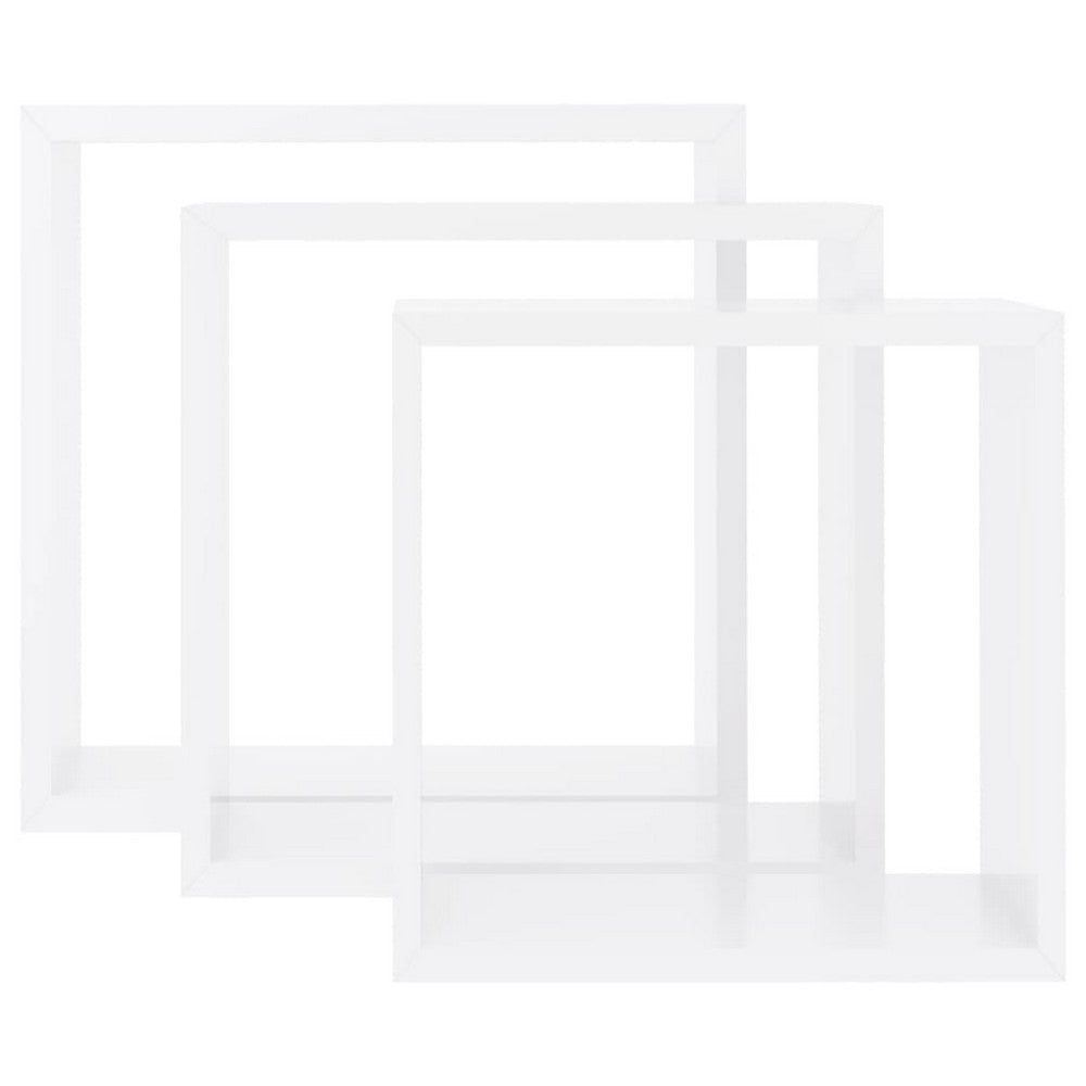 Monny Wall Mounted Shelf Set of 3 | Cube Designs | White Wood Frame| 9,10,12’’ BM339729