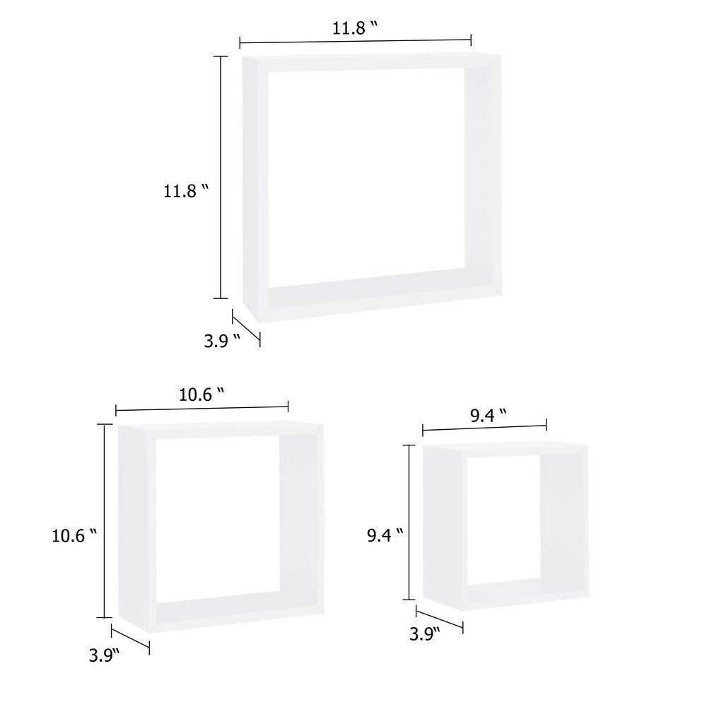 Monny Wall Mounted Shelf Set of 3 | Cube Designs | White Wood Frame| 9,10,12’’ BM339729