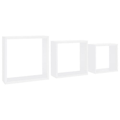 Monny Wall Mounted Shelf Set of 3 | Cube Designs | White Wood Frame| 9,10,12"