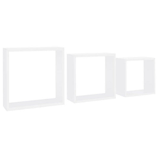 Monny Wall Mounted Shelf Set of 3 | Cube Designs | White Wood Frame| 9,10,12"